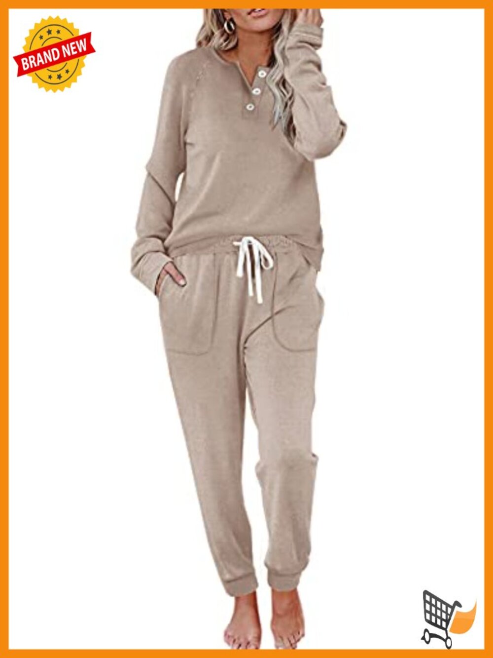 WIHOLL Two Piece Lounge Set Button Down Sweatshirt Drawstring Sweatpants